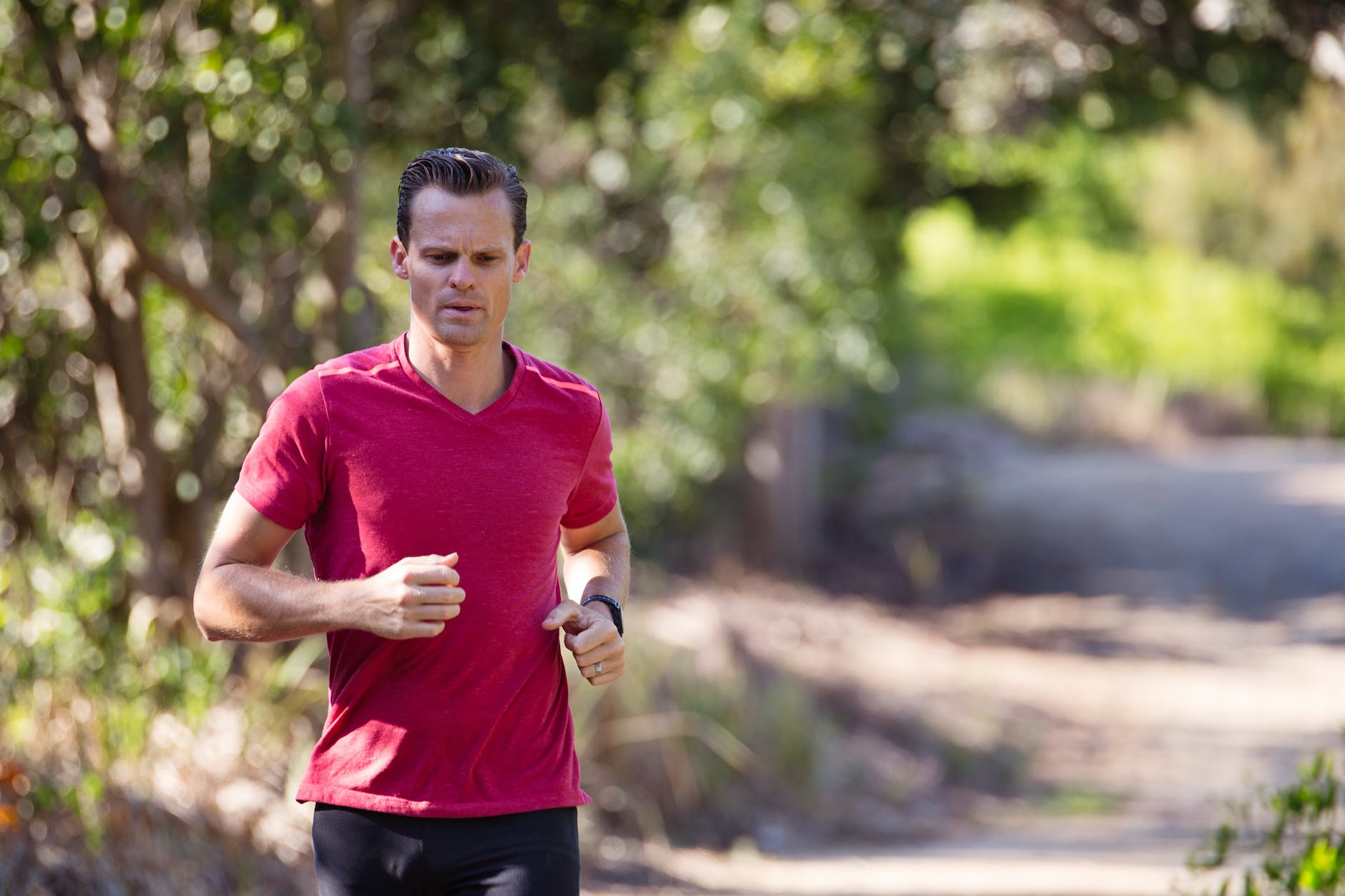 shows a man running to stay in shape. He's learned to overcome his excuses.