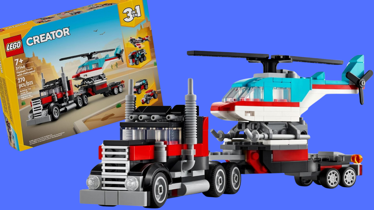 A Look At The Lego Creator In Flatbed Truck With Helicopter